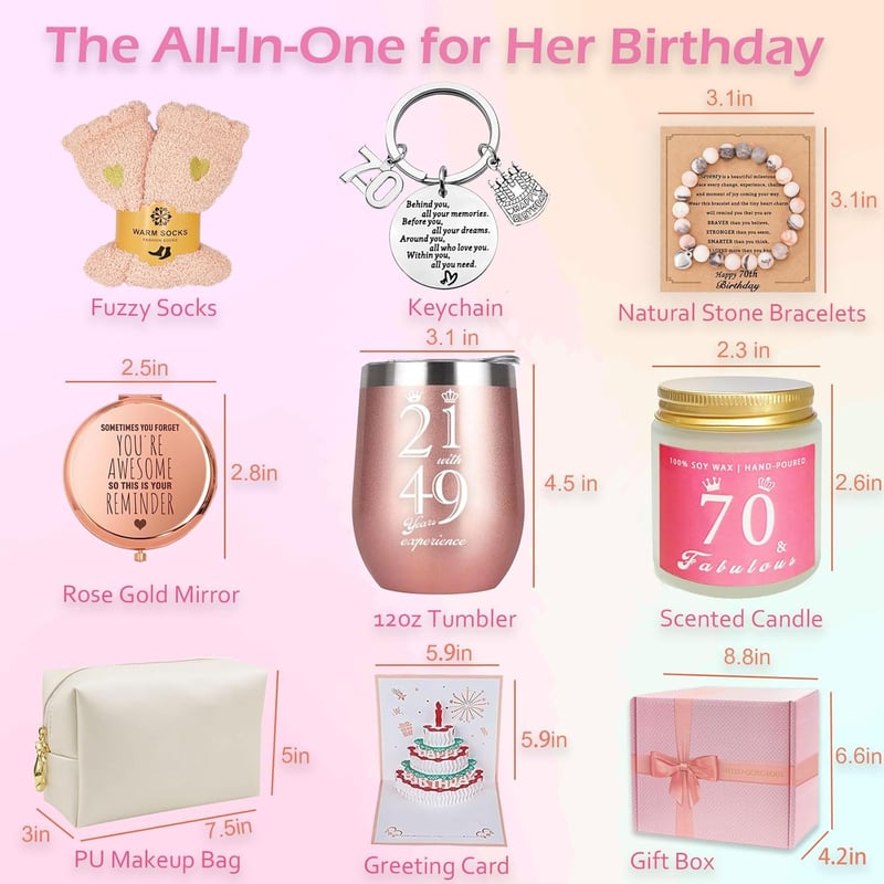 70. Geburtstagsgeschenkset für Frauen – Humorvolles Geschenk für Mama, Schwester, Tante, Oma
