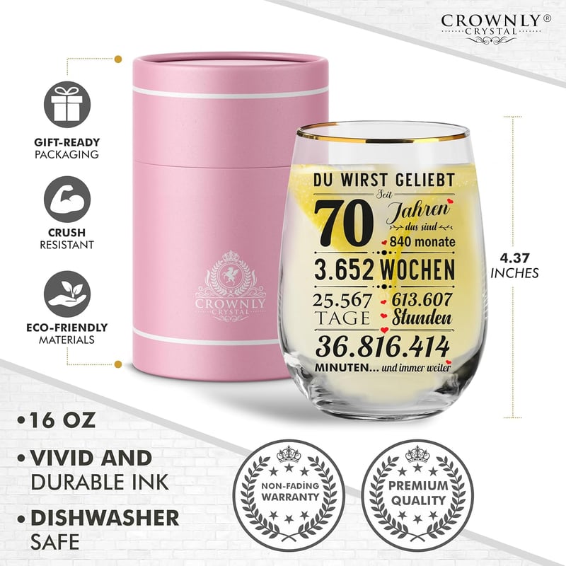 Personalisierte Cocktailgläser als 70. Geburtstagsgeschenk für Frauen