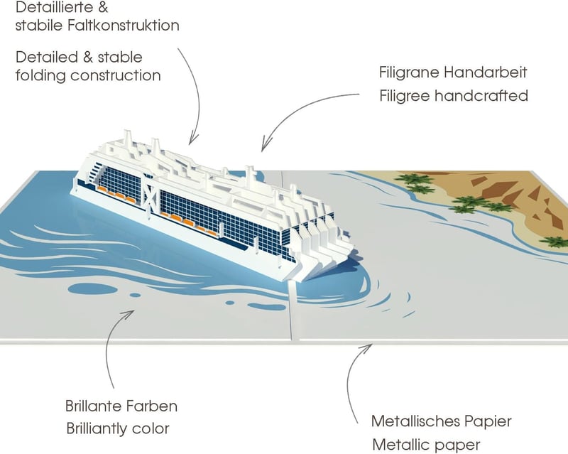 3D Geburtstagskarte Kreuzfahrtschiff aus Metallic-Papier