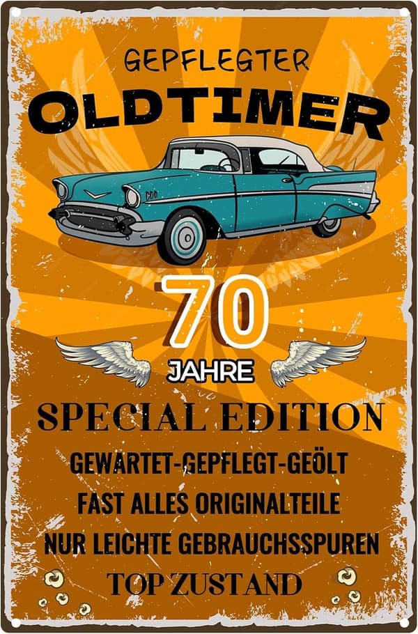 Metallschild 70. Geburtstag - Geschenkidee für Männer, 20x30cm