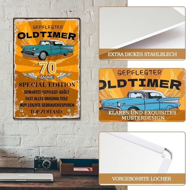Metallschild 70. Geburtstag - Geschenkidee für Männer, 20x30cm