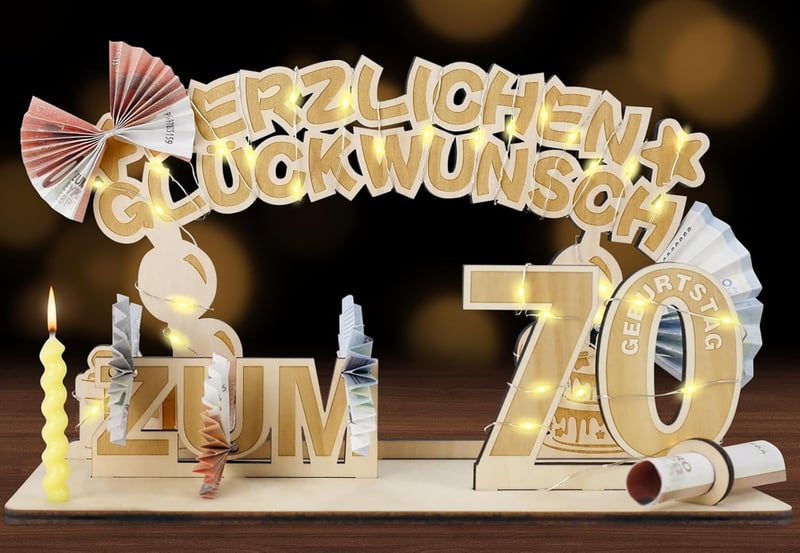 70. Geburtstag Deko mit LED Lichterkette aus Holz für Männer und Frauen