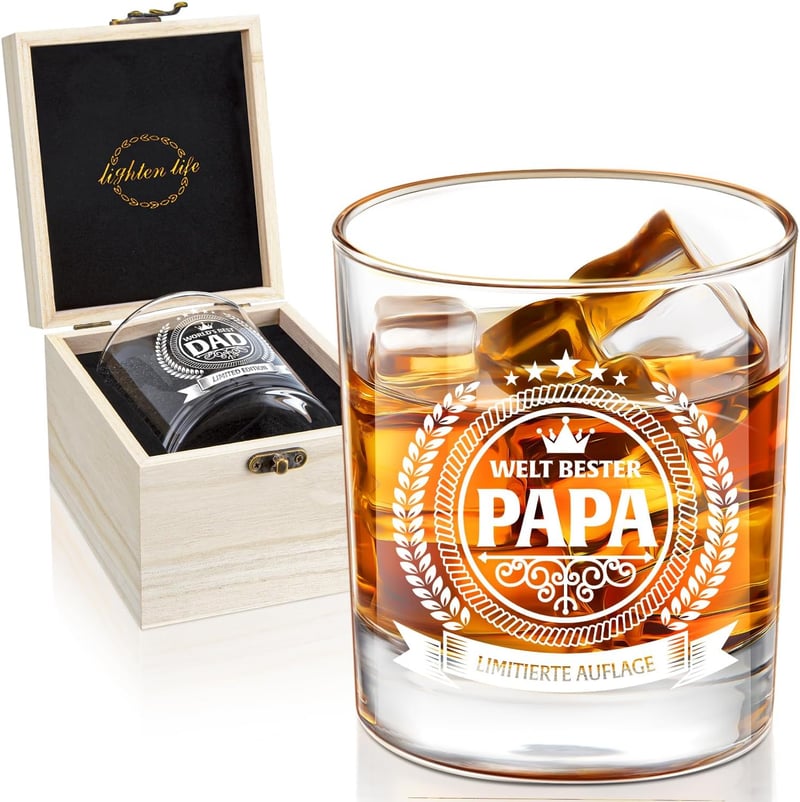 Hochwertiges Whiskeyglas für Vater in Holzkiste – Geburtstagsgeschenk 360 ml