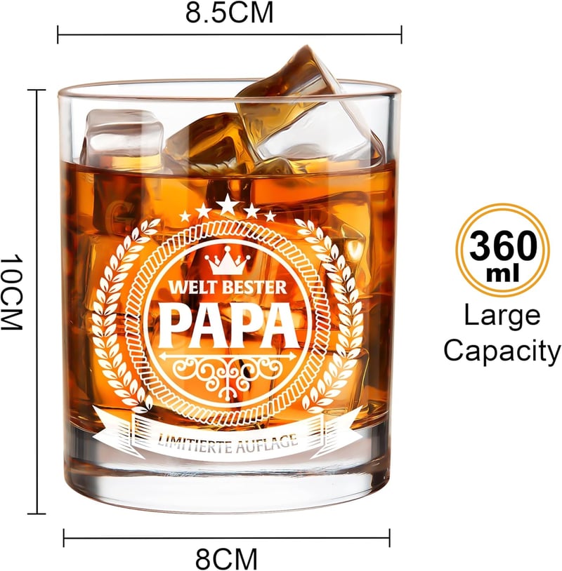 Hochwertiges Whiskeyglas für Vater in Holzkiste – Geburtstagsgeschenk 360 ml