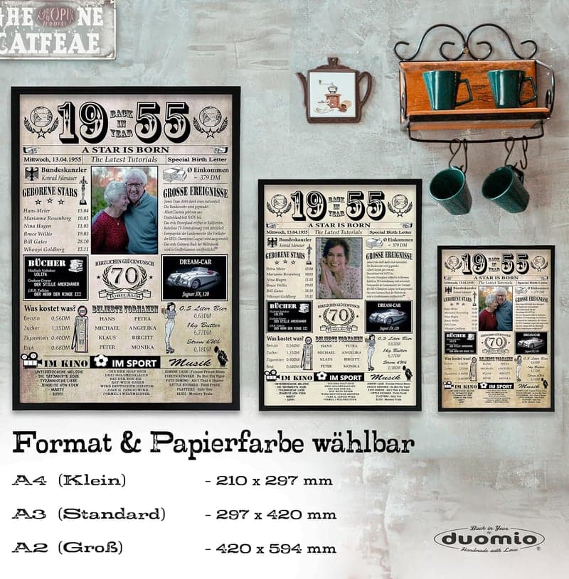 Personalisierbare Jahreschronik 1955 auf 400g/m² Premium Papier - 70. Geburtstag