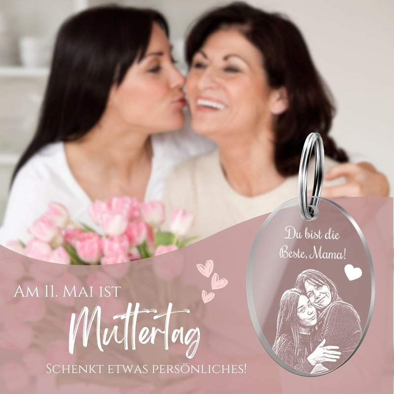 Personalisierter Schlüsselanhänger mit Foto und Gravur für Paare