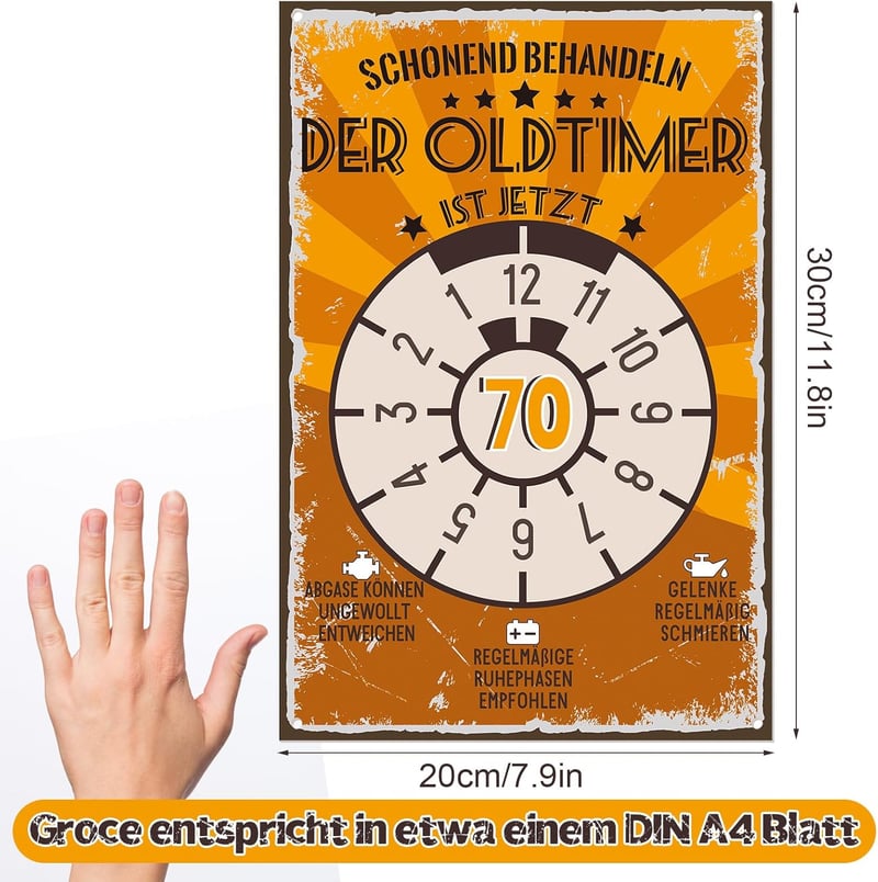 Retro Metallschild zum 70. Geburtstag für Männer, 20x30cm
