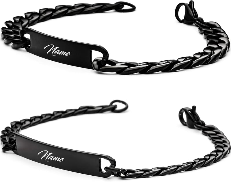Personalisierte Partnerarmbänder mit Gravur für Paare in Silber und Schwarz