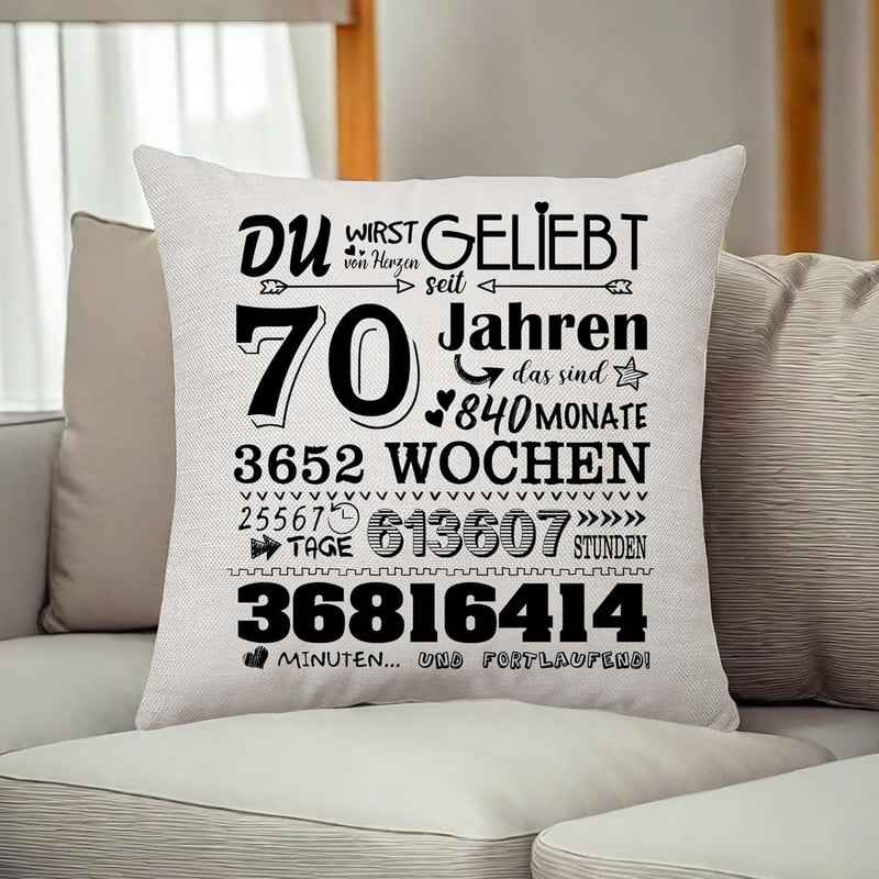 Kissenbezug zum 70. Geburtstag für Frauen und Männer, 45x45cm