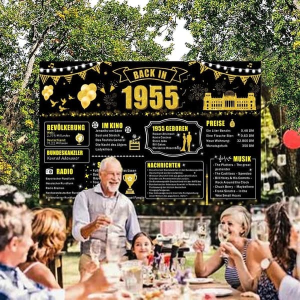 70. Geburtstag Party-Banner Schwarz-Gold mit Jahr 1955