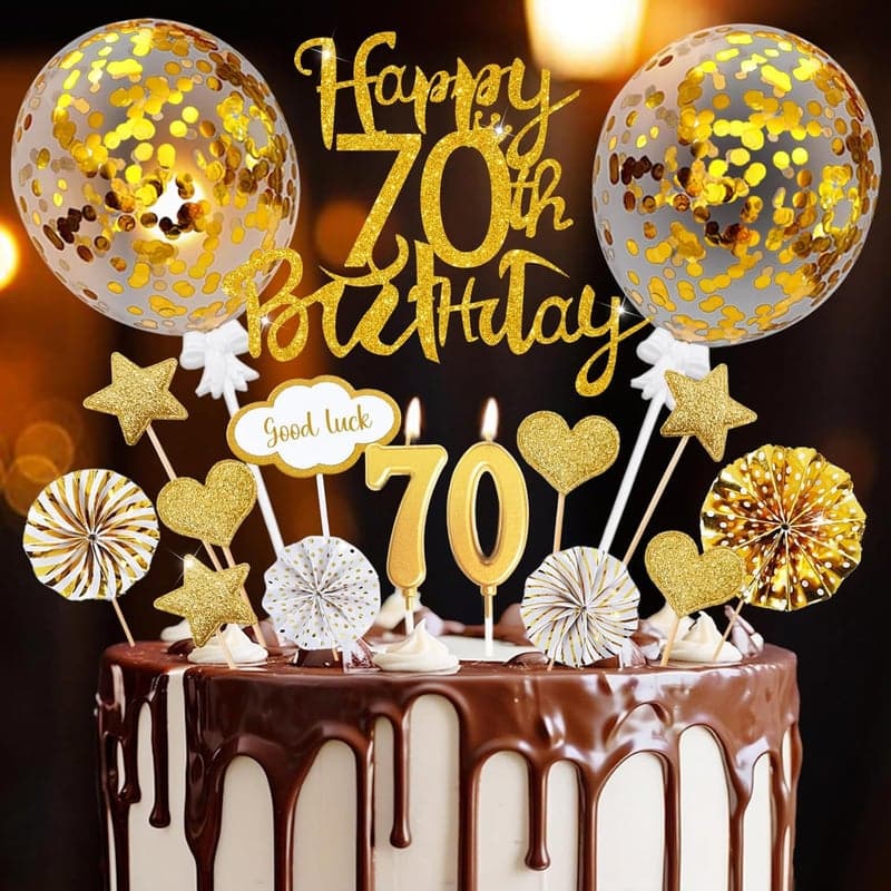 70. Geburtstag Tortendeko Set mit 20 Kuchen Toppern und Kerzen