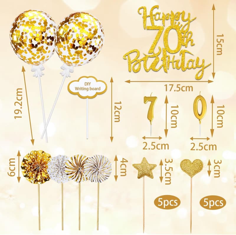 70. Geburtstag Tortendeko Set mit 20 Kuchen Toppern und Kerzen