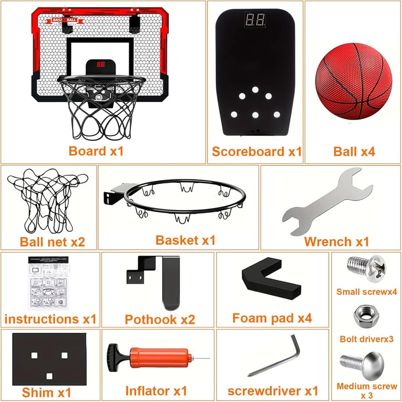 Mini Basketballkorb für Kinder mit 4 Bällen und Anzeigetafel