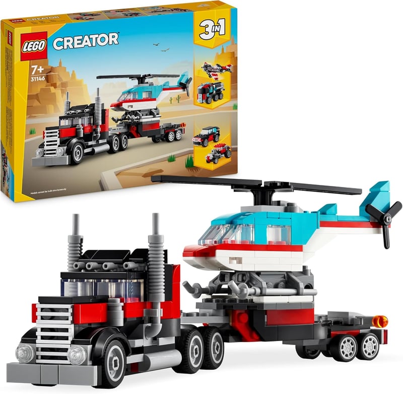 LEGO Creator 3in1 Tieflader mit Hubschrauber, 7+ Jahre
