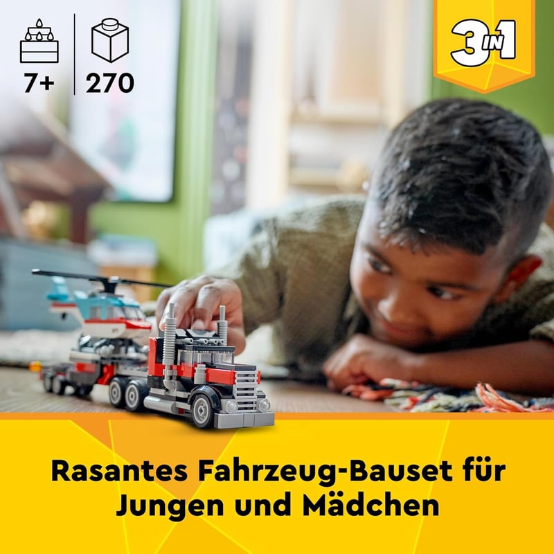 LEGO Creator 3in1 Tieflader mit Hubschrauber, 7+ Jahre
