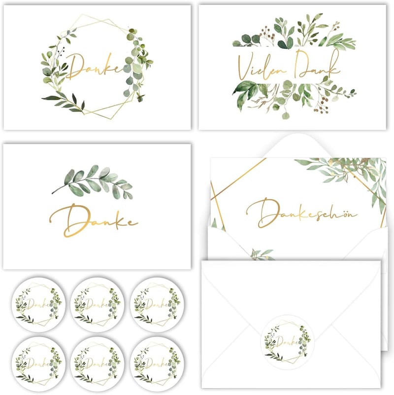 Dankeskarten-Set für Hochzeit und Geburtstag, 20 Karten mit Umschlägen und Aufklebern, 4 Designs
