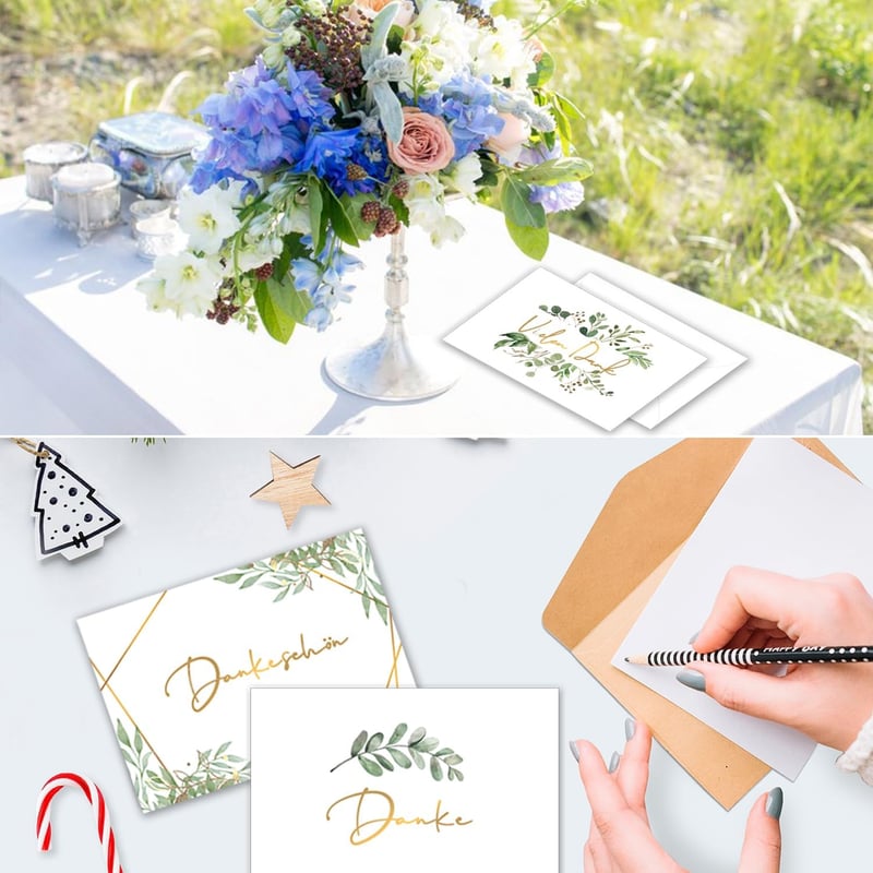 Dankeskarten-Set für Hochzeit und Geburtstag, 20 Karten mit Umschlägen und Aufklebern, 4 Designs