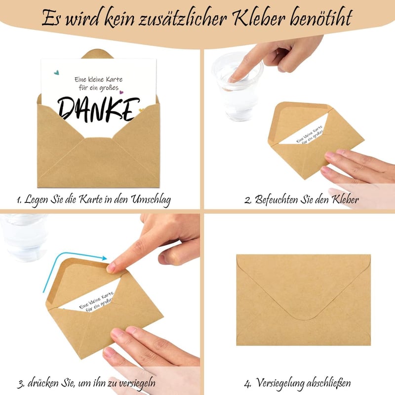 Danke-Karten Set mit Naturkuverts und Aufkleber, 6 Stück A6