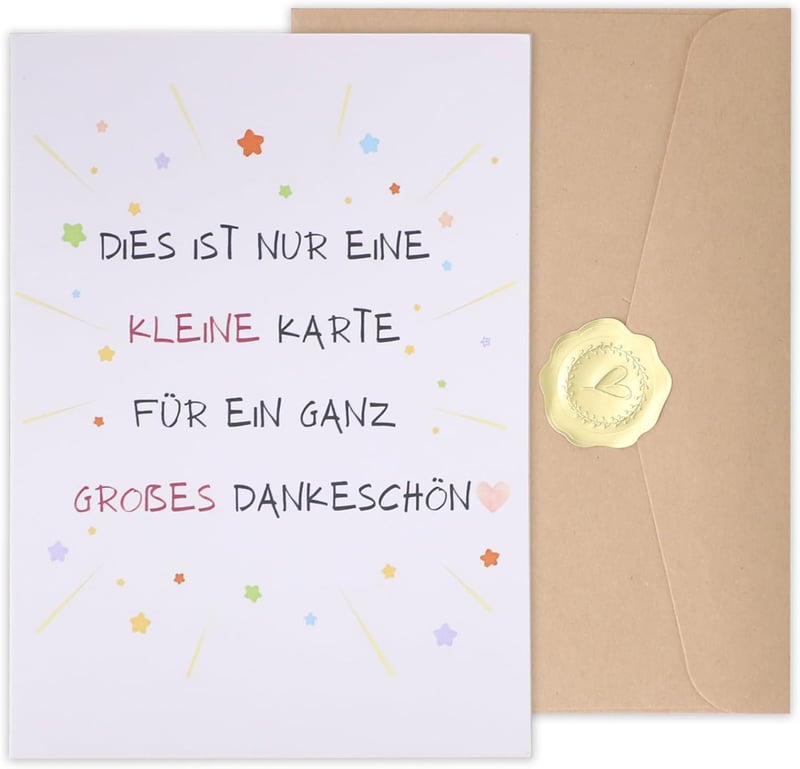 Dankeskarten mit Kraftpapier-Umschlag und goldenen Herzaufklebern