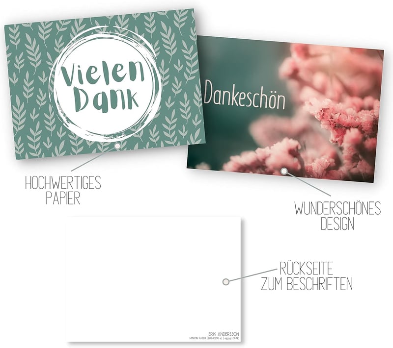 Hochwertige Dankeskarten Set für Danksagungen – Blanko Postkarten