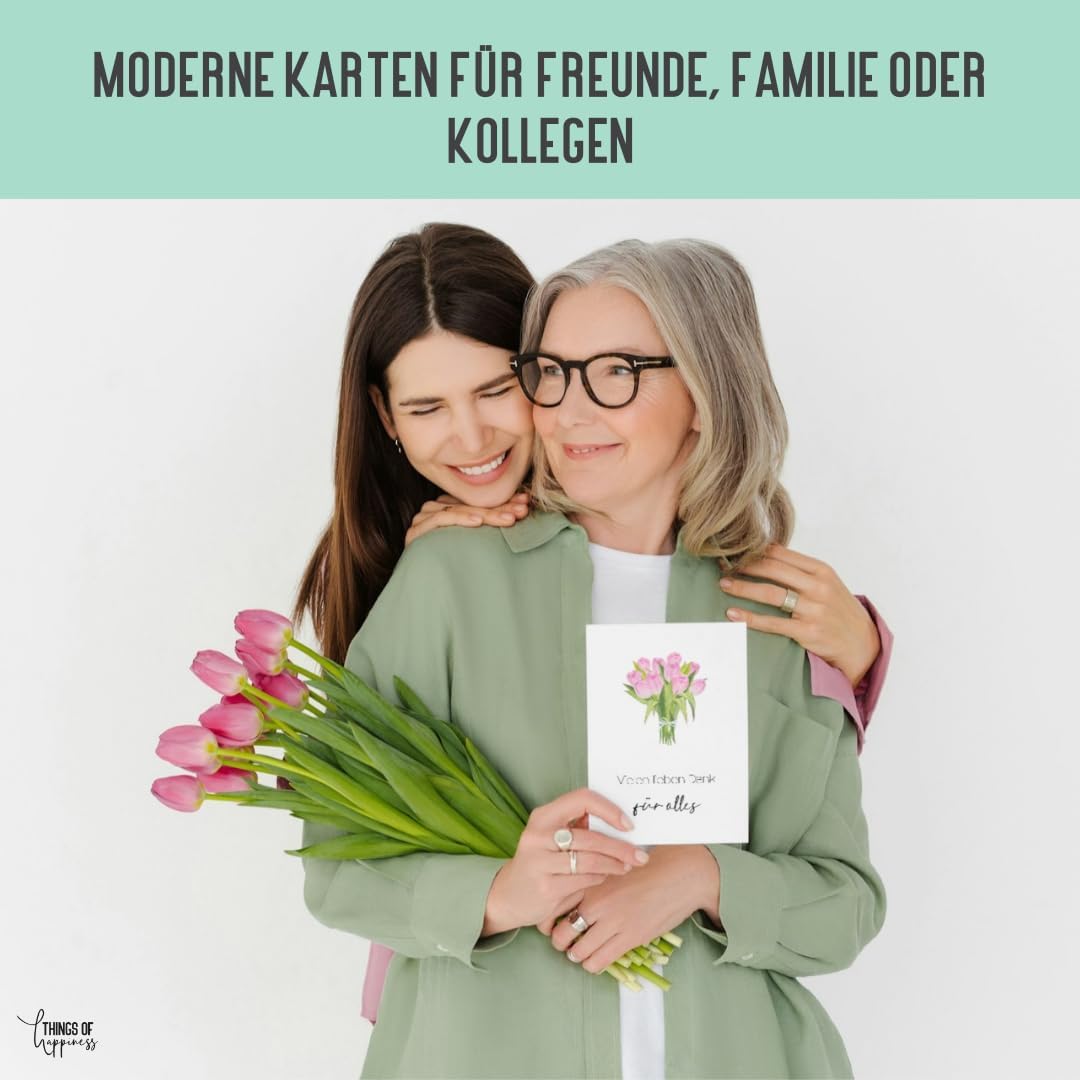 Dankeskarten-Set mit 6 Klappkarten und Naturkuvert