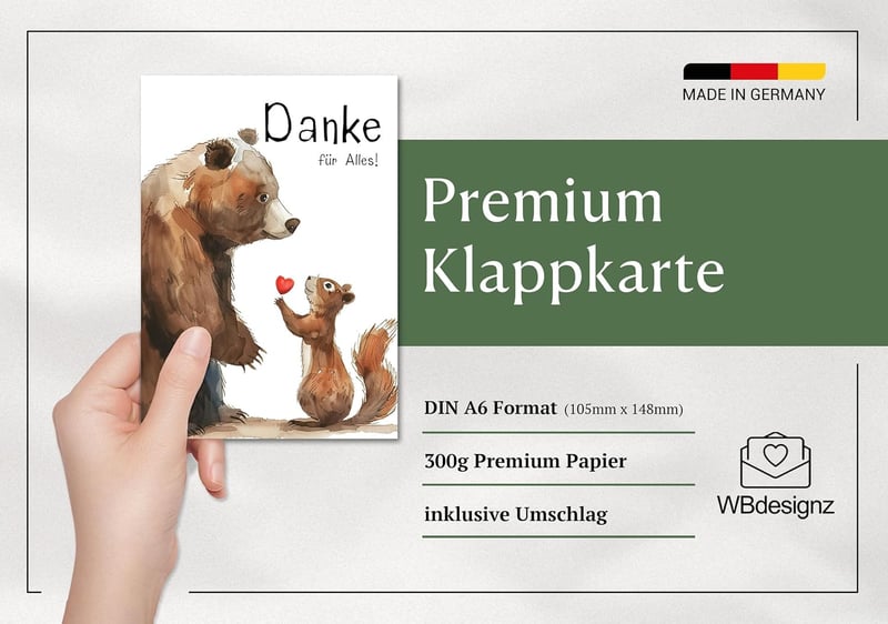 Dankeskarte mit Umschlag – Stilvolle A6 Karte für Freunde und Familie