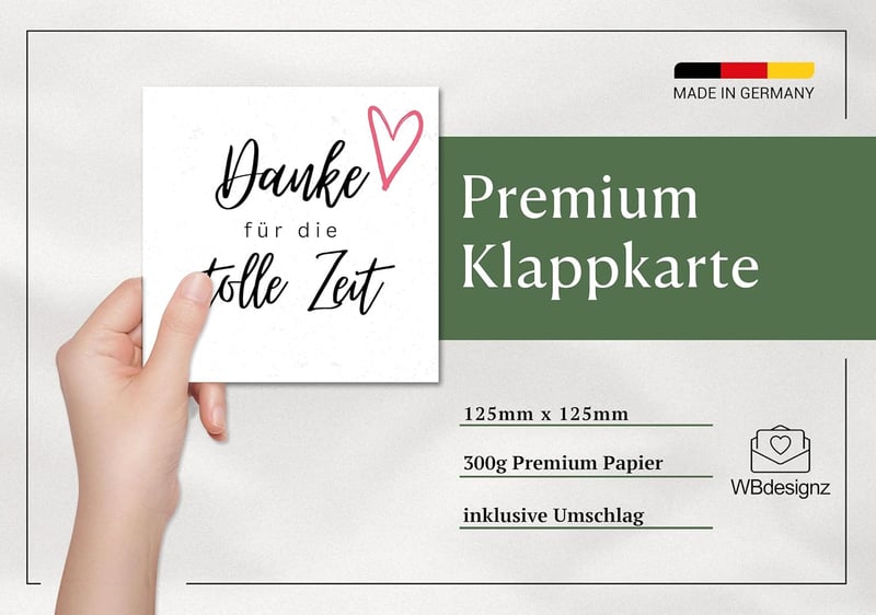Dankeskarte „Danke für die tolle Zeit“ – persönliche Abschiedskarte für Kollegen und Freunde (125mm x 125mm)