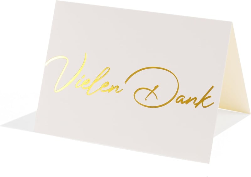 50 Dankeskarten mit Umschlägen, goldene Prägung, DIN A6