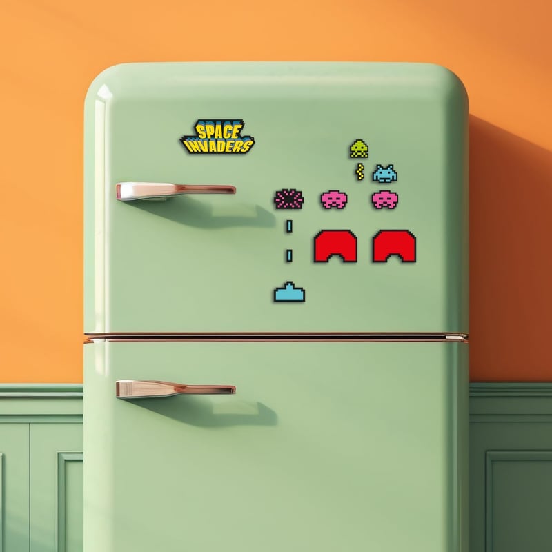 Retro Space Invaders Magneten - 80er Jahre Deko für Kühlschrank