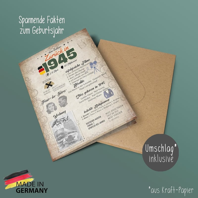 Besondere Geburtstagskarte 80 Jahre für Frauen und Männer inkl. Umschlag