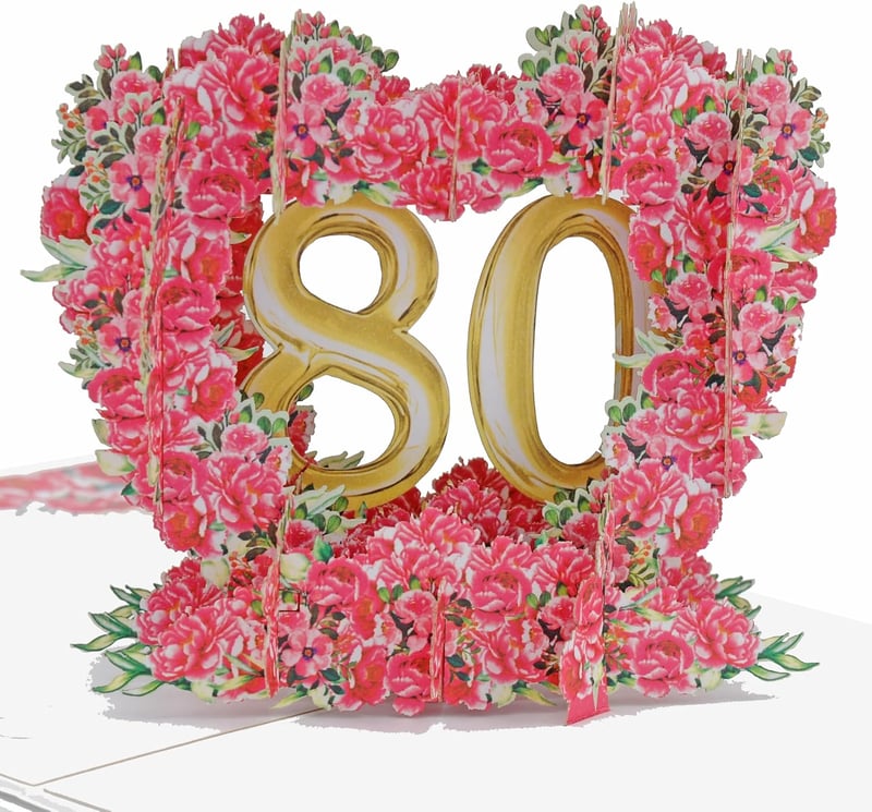 Romantische 3D-Glückwunschkarte zum 80. Geburtstag