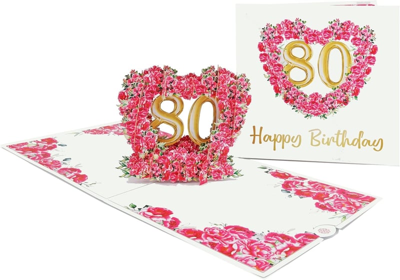 Romantische 3D-Glückwunschkarte zum 80. Geburtstag