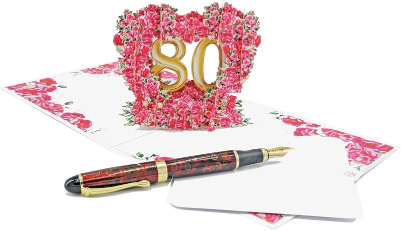 Romantische 3D-Glückwunschkarte zum 80. Geburtstag
