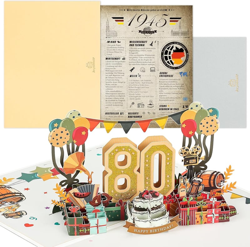 Vintage 80. Geburtstagskarte 3D Pop-Up für Männer und Frauen