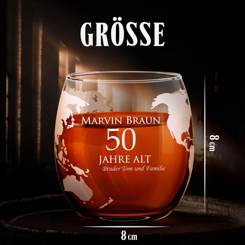 Personalisierte Whisky Karaffe mit Globus-Design und 4 Gläsern, 850 ml