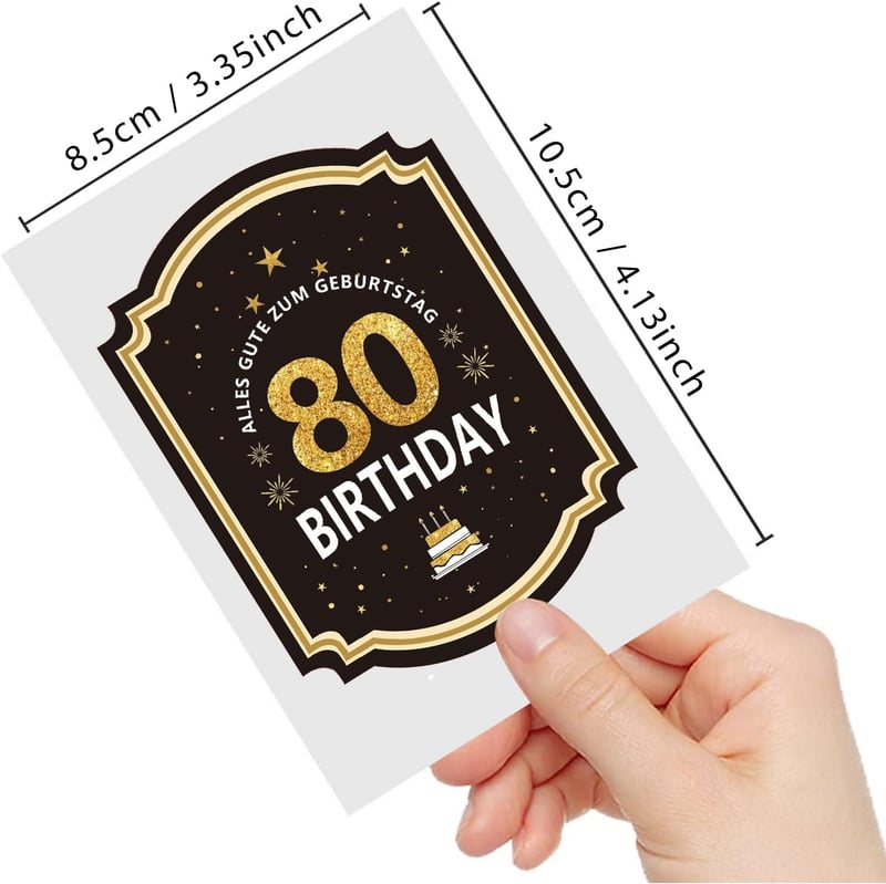 Flaschenetikett zum 80. Geburtstag mit Schleife, schwarz-gold, 8,5x10,5cm