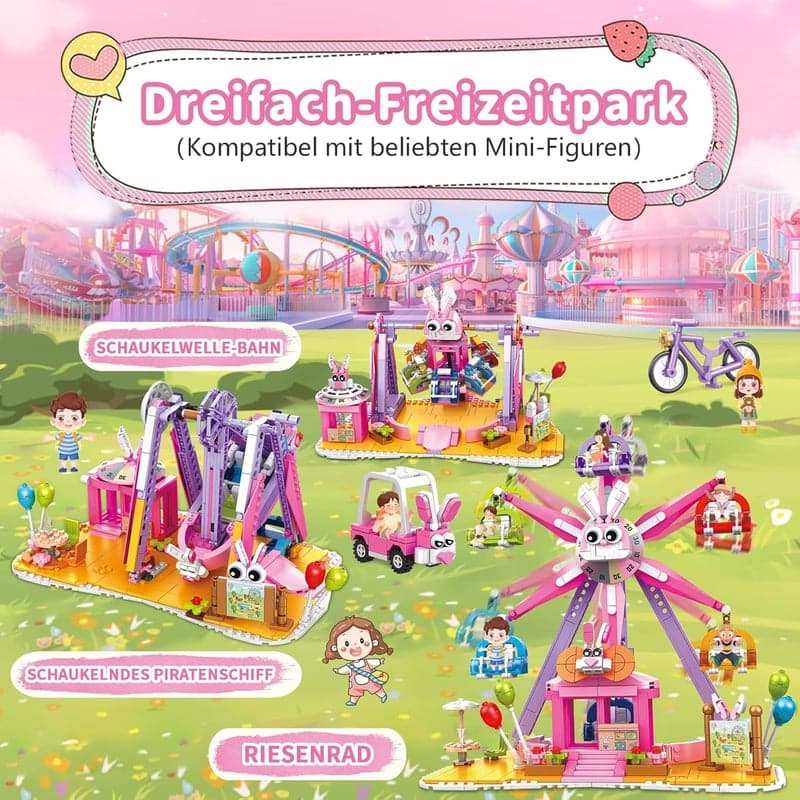 Freizeitpark Bausteinset für Mädchen – 3-in-1 Riesenrad, 823 Teile, ab 6 Jahren