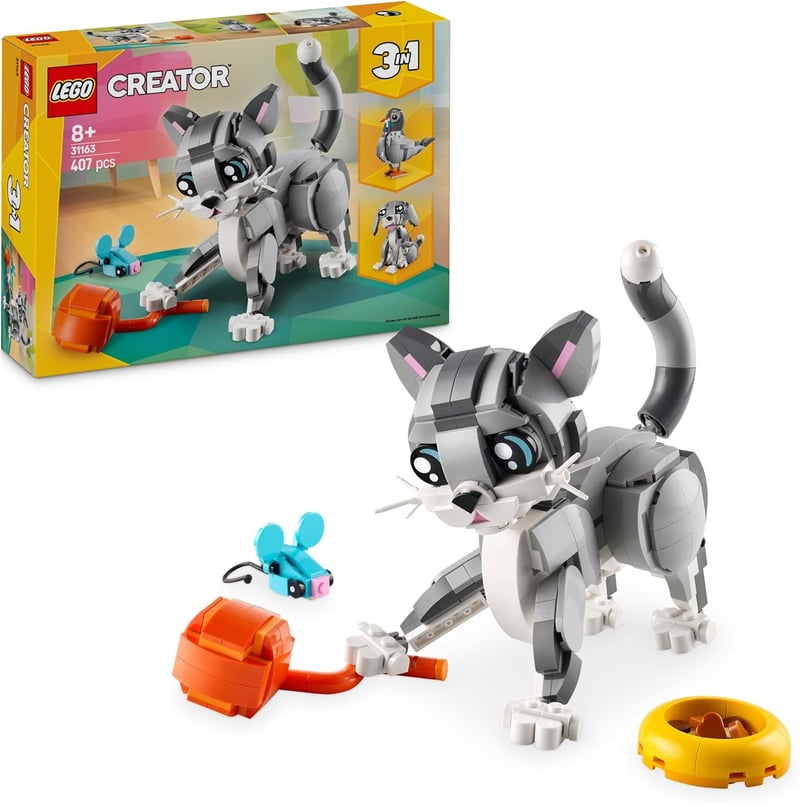 LEGO Creator 3in1 Graue Katze - Umbaubar zu Hund oder Taube - Spielzeug ab 8 Jahren