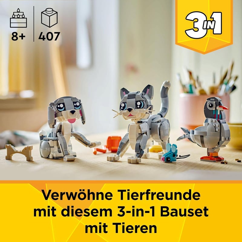 LEGO Creator 3in1 Graue Katze - Umbaubar zu Hund oder Taube - Spielzeug ab 8 Jahren