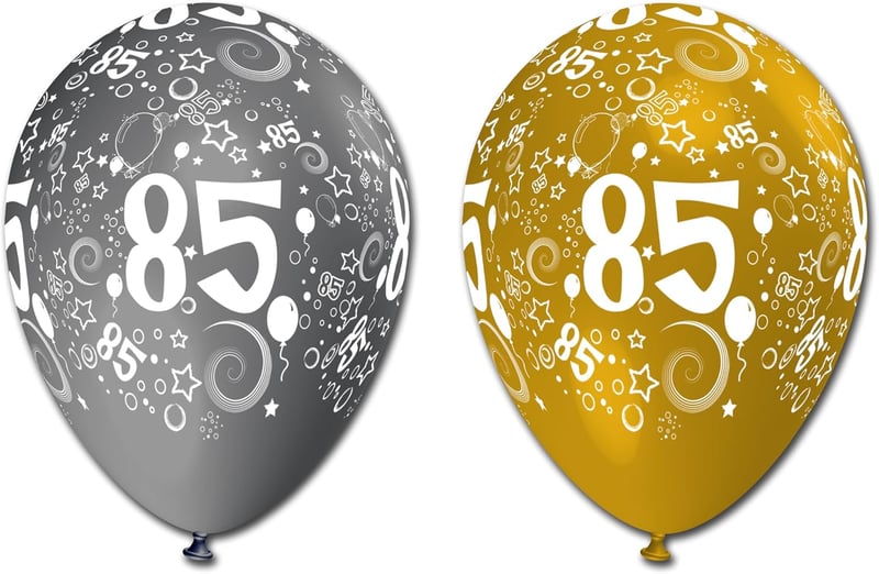Latex-Luftballons 85. Geburtstag, 30 cm, 10er Set, silber-gold