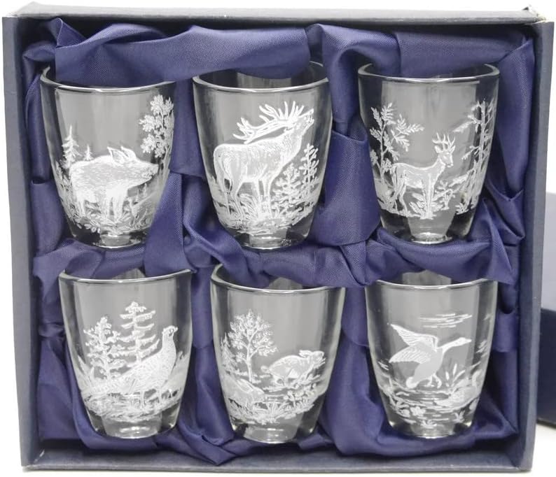 6-teiliges Schnapsglas-Set mit Jagdmotiv aus Krumholz