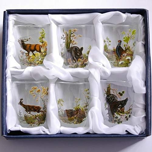 Schnapsglas-Set mit farbigem Jagdmotiv, 6-teilig, 2 cl