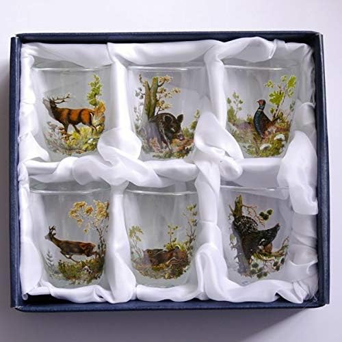 Schnapsglas-Set mit farbigem Jagdmotiv, 6-teilig, 2 cl
