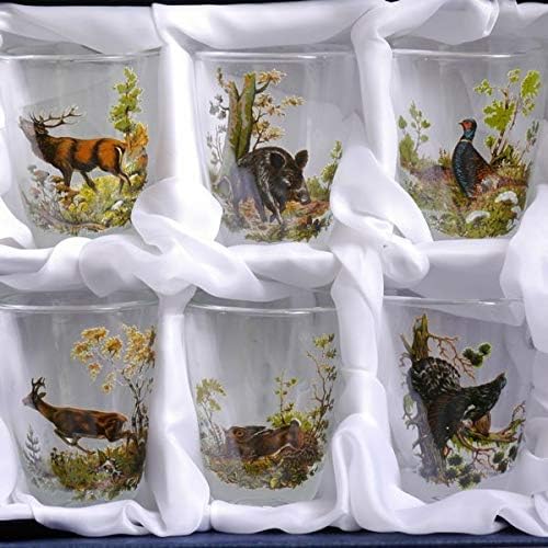 Schnapsglas-Set mit farbigem Jagdmotiv, 6-teilig, 2 cl
