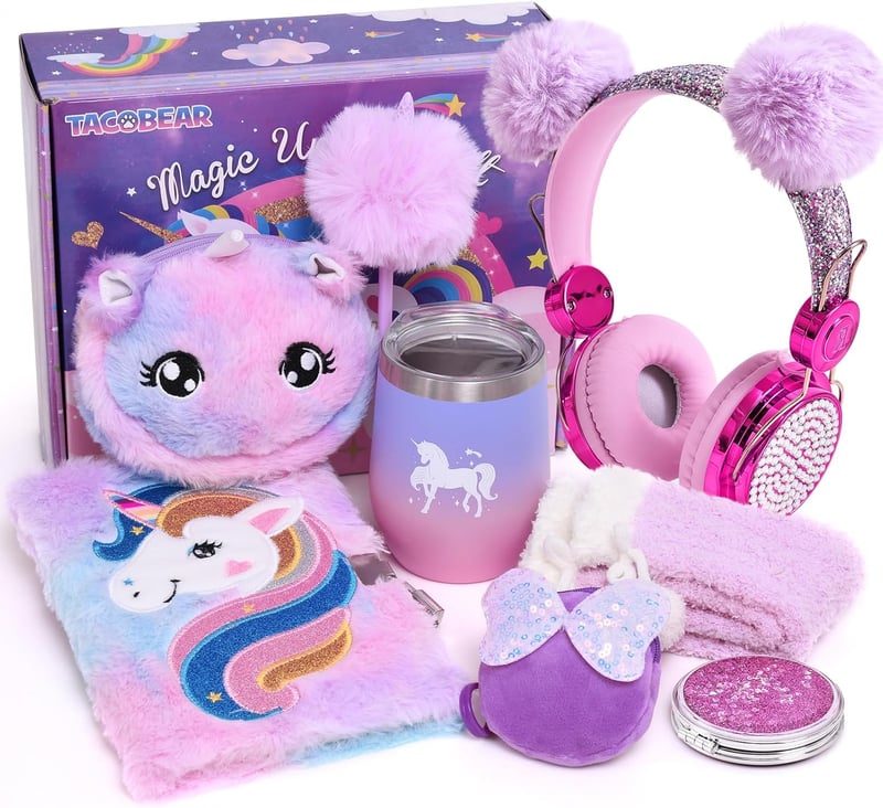 Einhorn-Geschenkset für Mädchen ab 6 Jahren – Kopfhörer, Notizbuch, Plüschbrieftasche und mehr