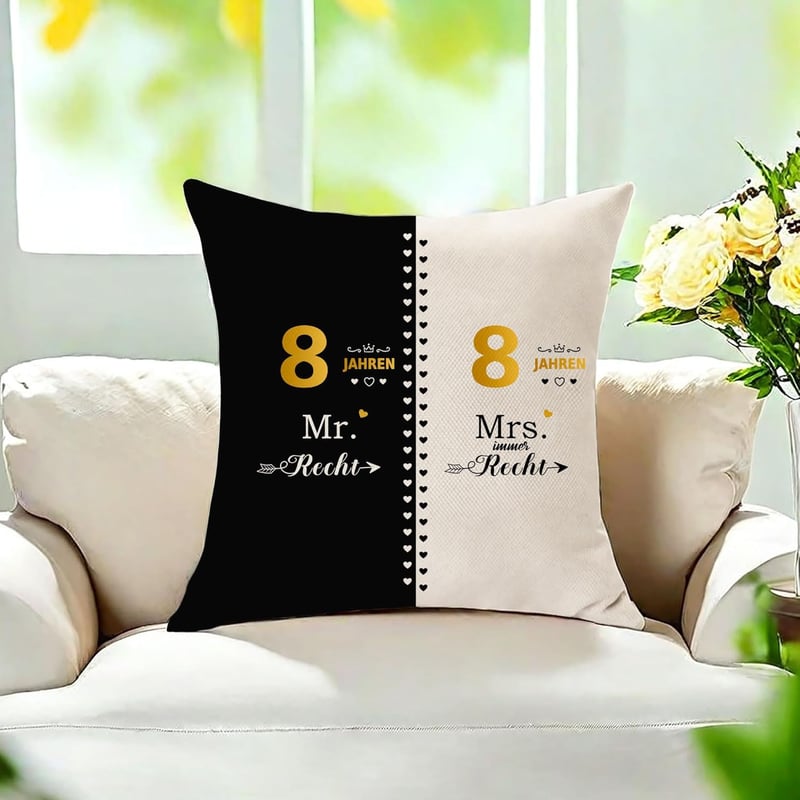 8. Jahrestag Kissenbezug Geschenk für Paare, Jubiläum personalisiert