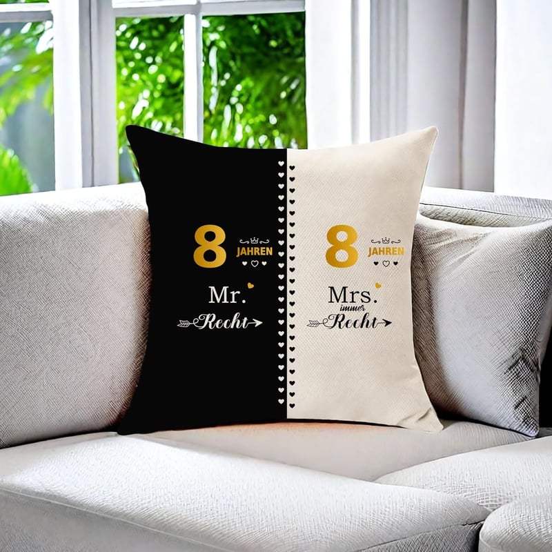 8. Jahrestag Kissenbezug Geschenk für Paare, Jubiläum personalisiert