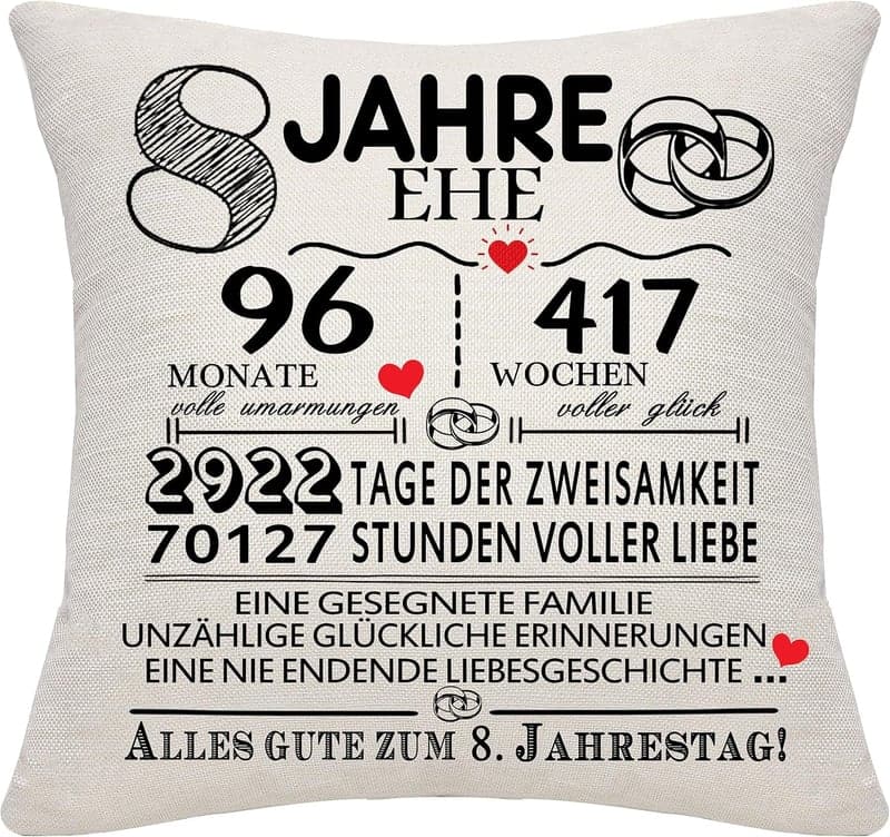 8. Hochzeitstag Kissenbezug für Paare, personalisiertes Geschenk