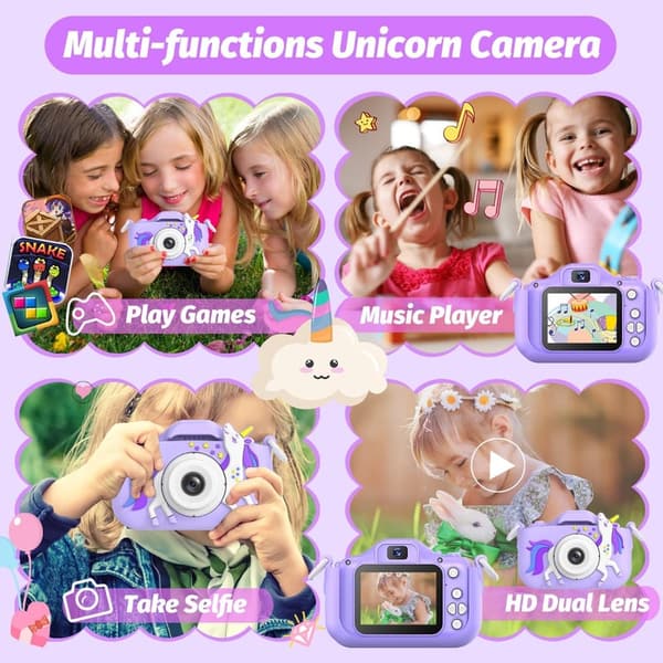 Einhorn Kinderkamera 1080P HD mit 32GB SD-Karte für 3-12 Jahre