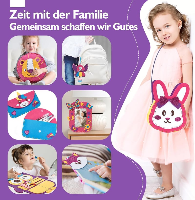 Nähset für Kinder mit Einhorn, Eule und Hase – 8 DIY Projekte für Mädchen
